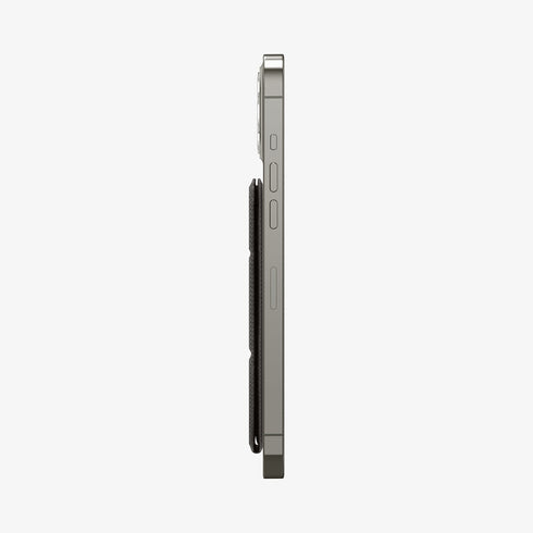 AMP02835 - Universal Card Holder Smart Fold in gunmetal showing the front attached to the back of a device